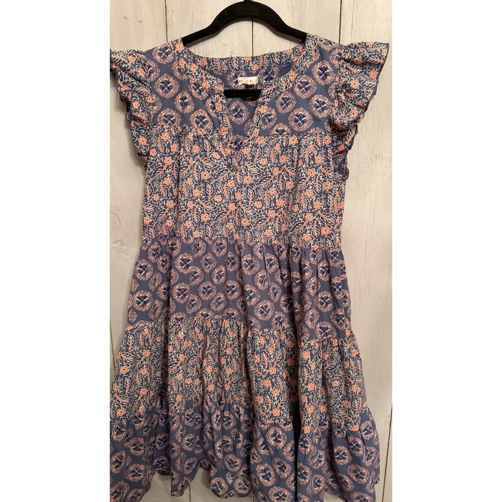 Roller Rabbit Primrose Pippa Dress Sz-M Blue Floral Tiered Babydoll Cotton 178$ - Picture 3 of 7